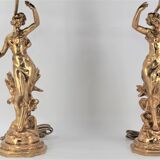 Naïade Lamp sculpture Art Nouveau in Golden Metal Signed by J.CAUSSE