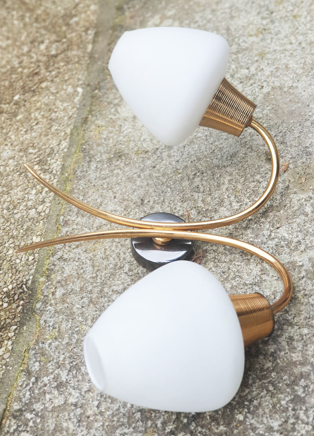 Double wall light, brass and opaline, Maison Arlus, 1950s