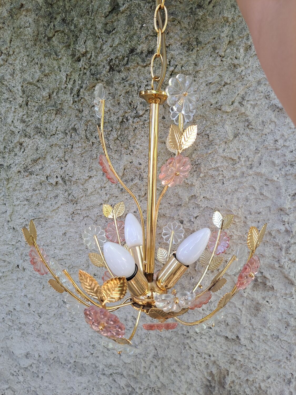 Glass flower chandelier 80s