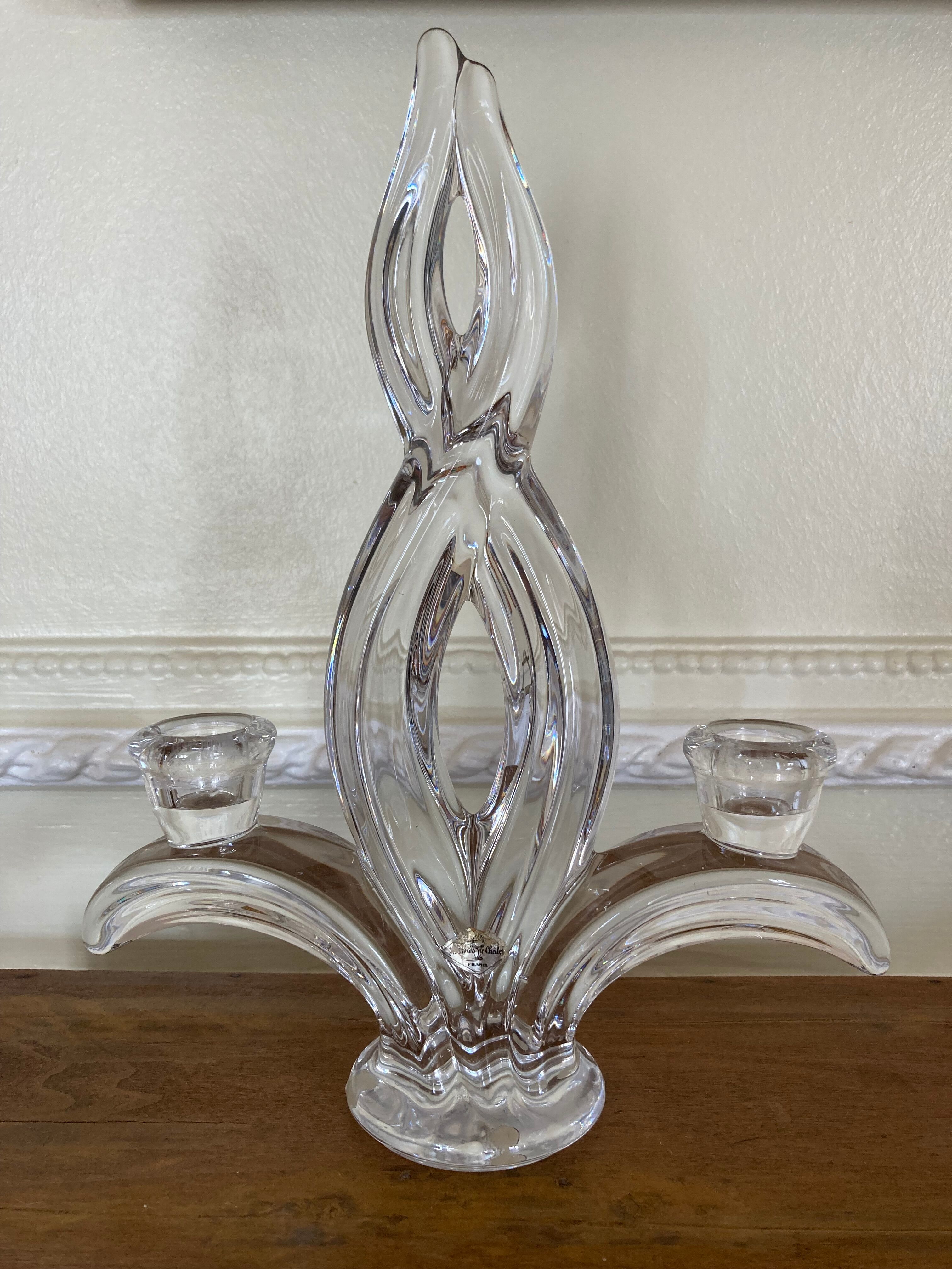 Double crystal candle holder from vannes le chatel 60s