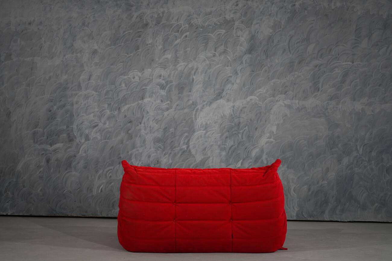 Red Alcantara Togo 2-seater sofa and corner by Michel Ducaroy for Ligne Roset, 2000s
