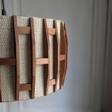 Pair of Scandinavian wooden and fabric pendant lights from the 60s