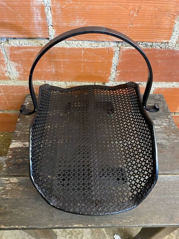 Porte Bûches Ancien Cheminée Fer Forgé + Tôle Perforé Noir Vintage #D6