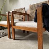 Pair of oak and straw armchairs, reconstruction style