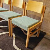 Set of 4 wooden and fabric chairs, 70s