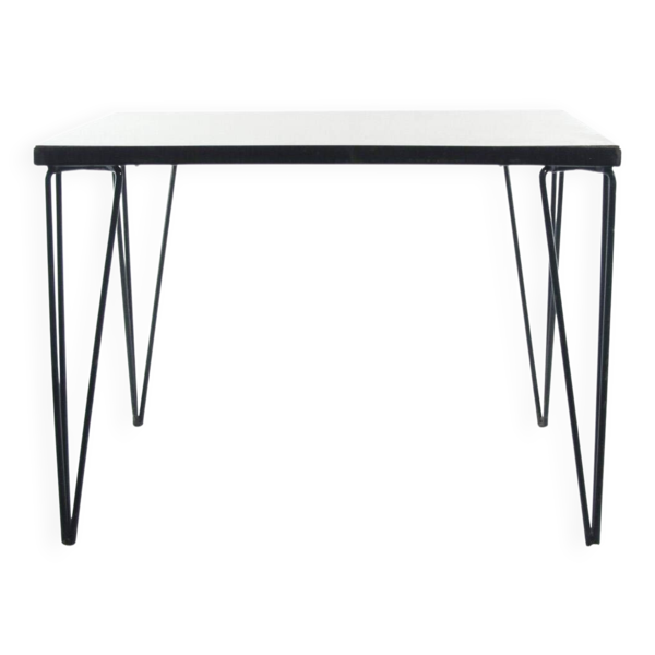 Table d'appoint vintage en métal et bois des années 60 – Design minimaliste