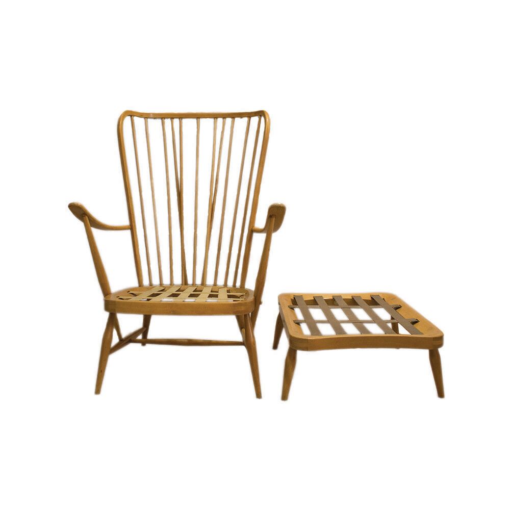 Armchair with ottoman Windsor 478 Lucian Ercolani for Ercol 1950