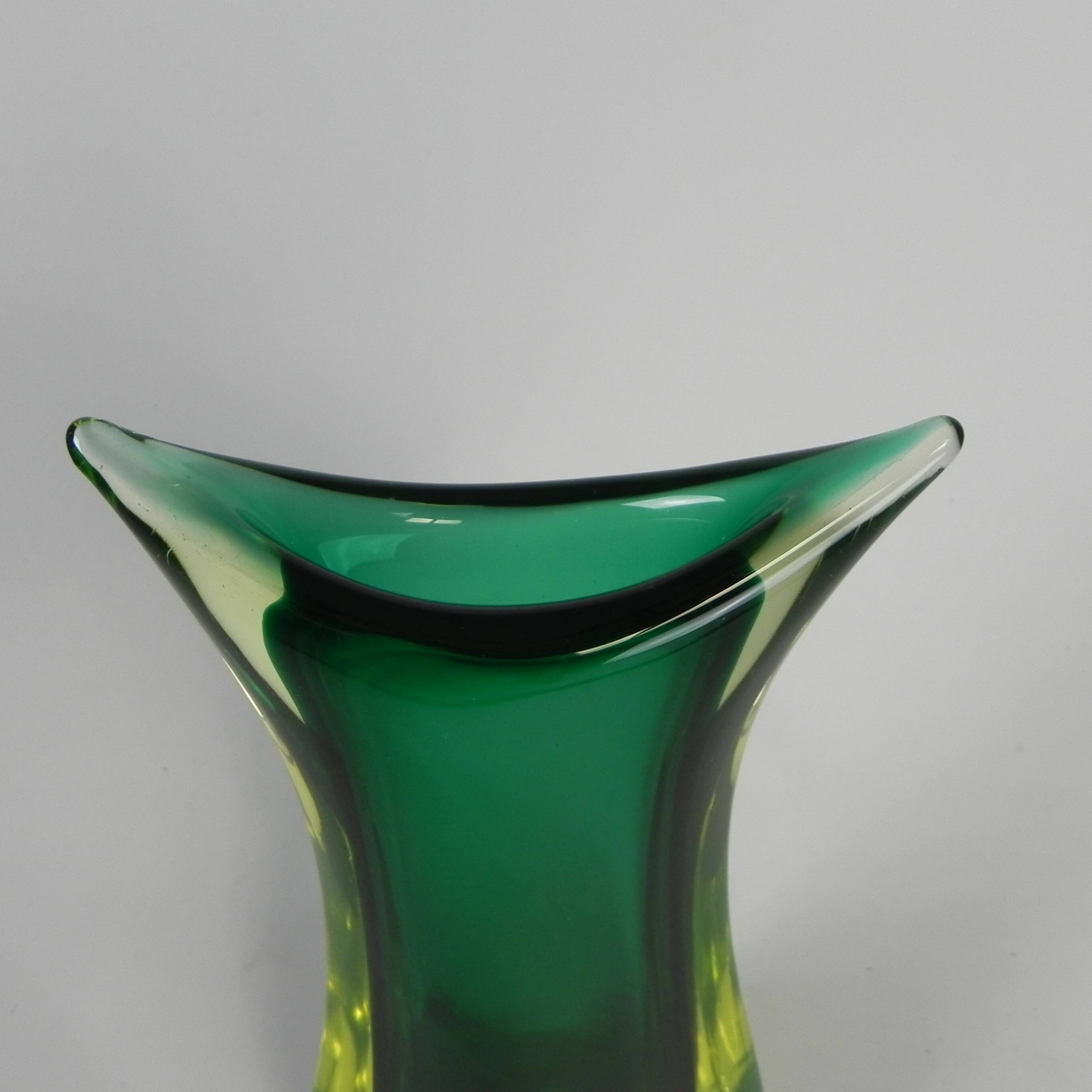 Murano Sommerso vase in green and amber yellow glass, 1960s