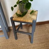 Vintage straw and wood stool