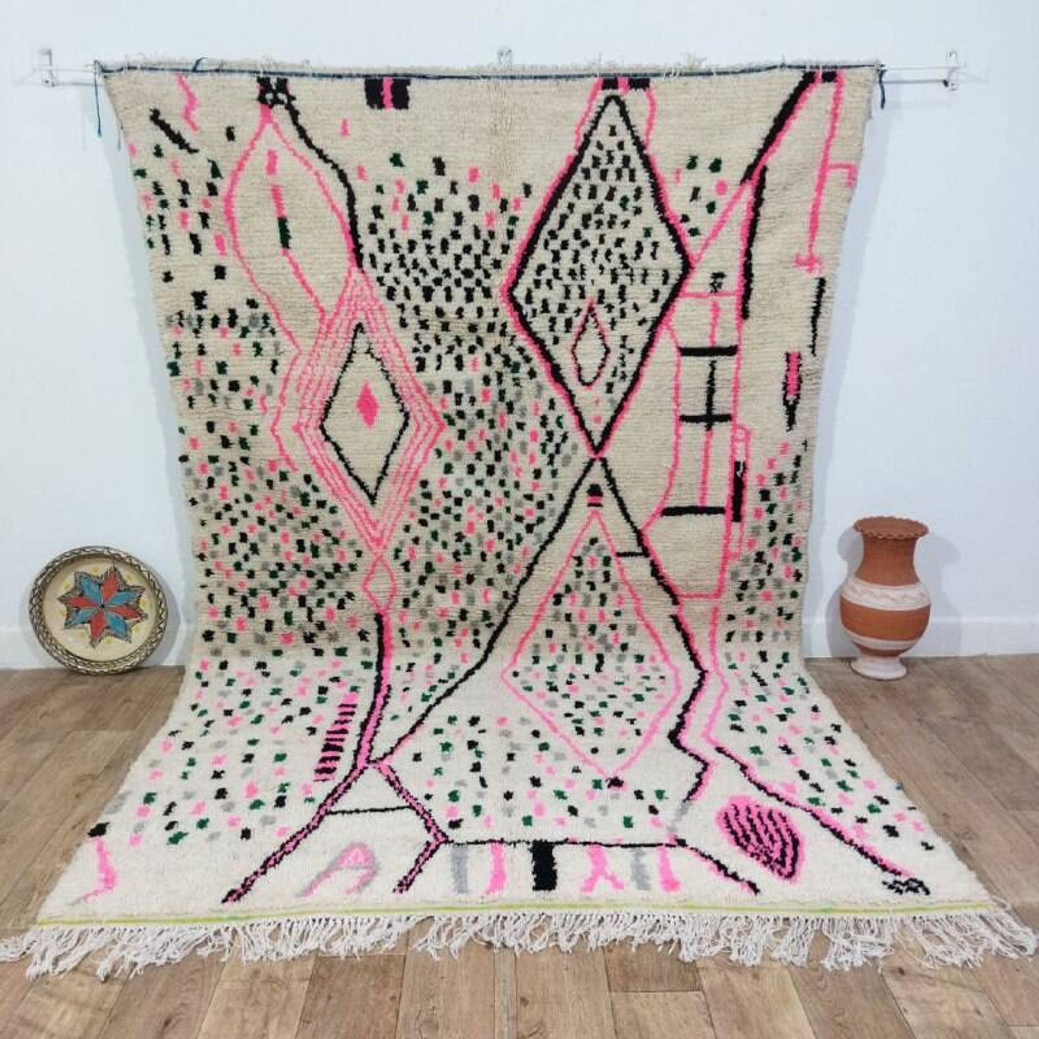 Handmade wool Berber rug 300x190 cm