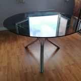 Space Age 1970s chrome and glass round table
