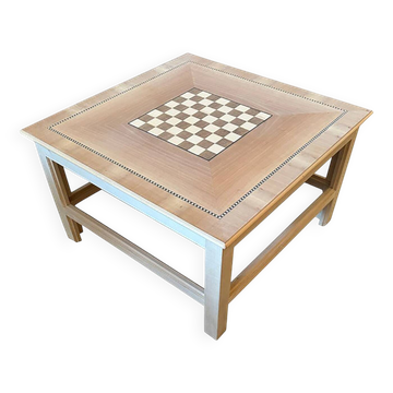 Table basse italienne carrée naturelle avec échiquier