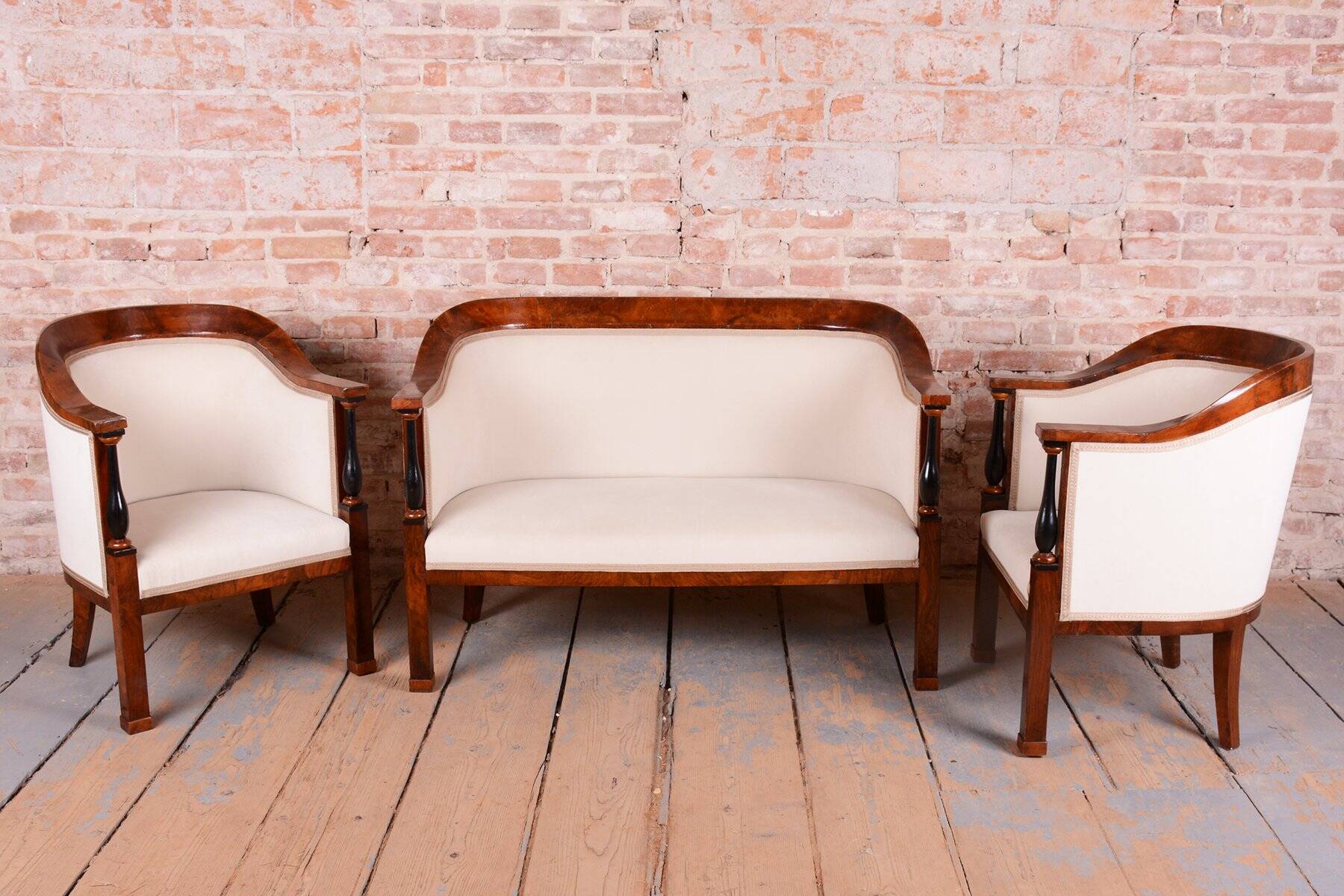 Biedermeier Seating Set in Walnut and Ebony, Austria, 1820s, Set of 3
