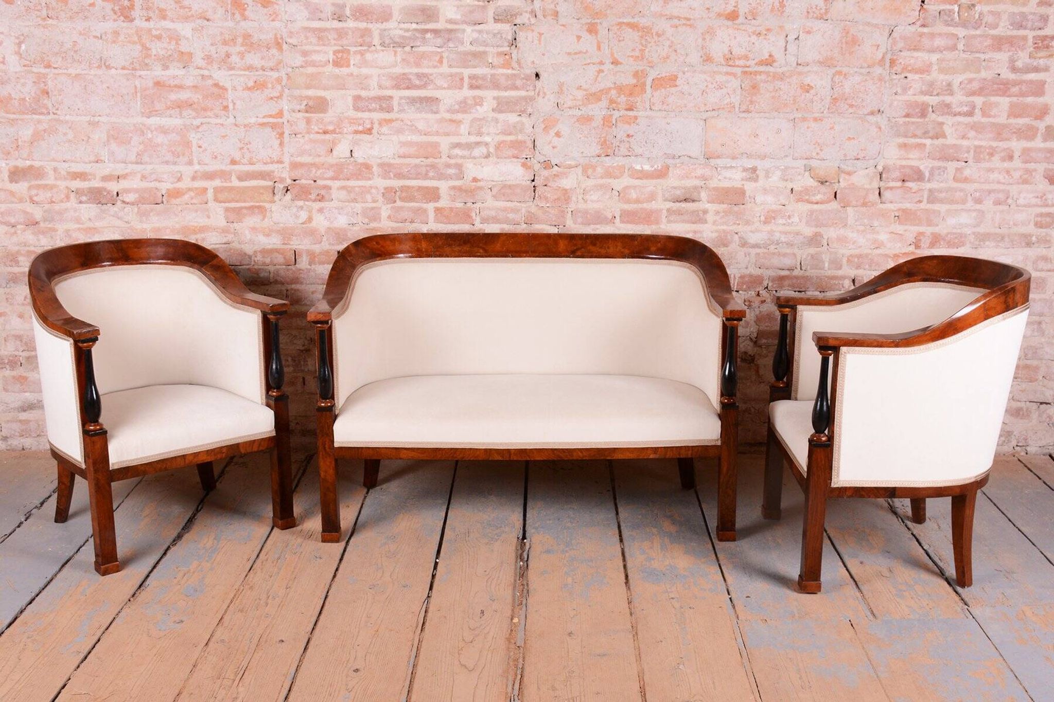Biedermeier Seating Set in Walnut and Ebony, Austria, 1820s, Set of 3