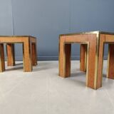 Pair of brass and burl wood side tables, 1980s