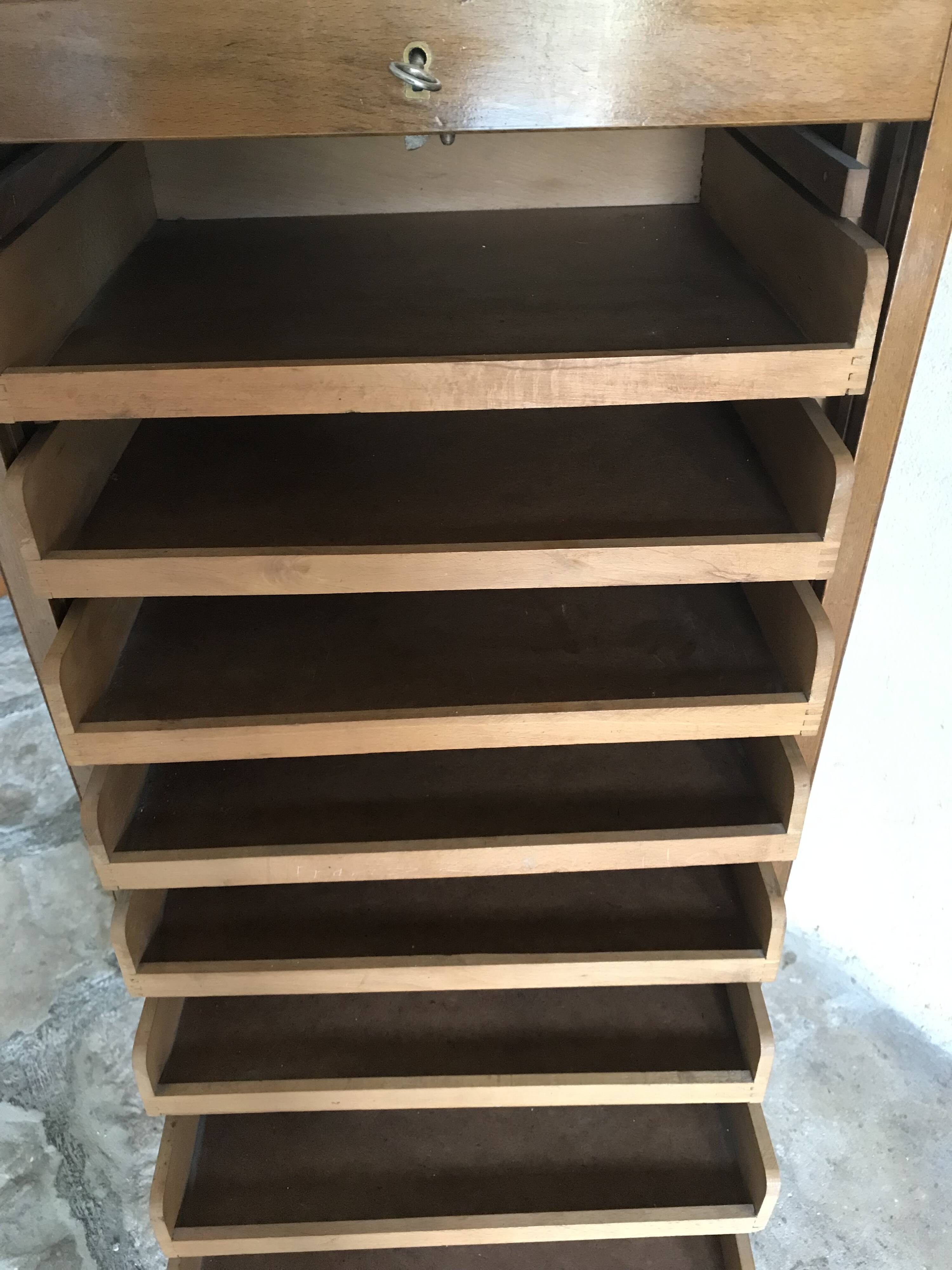 Vintage sliding curtain file cabinet 1950-1970