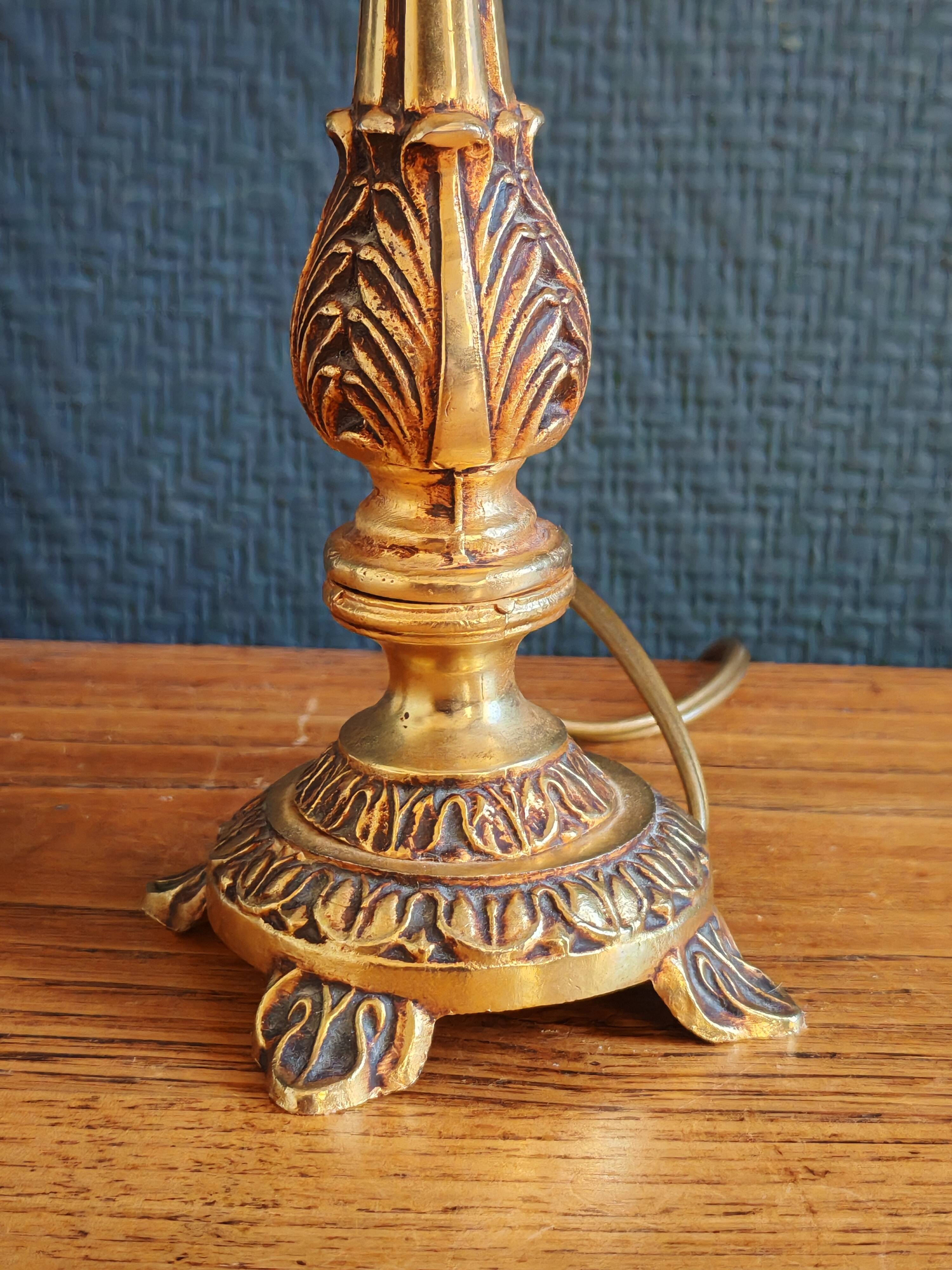 Vintage Gold Brass Table Lamp – Pleated Umbrella Style Lampshade