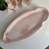 Large vintage pink fish serving dish in salins earthenware made in france