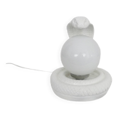 Vintage White Cobra Snake Lamp in Ceramic and opaline globe. 80 years