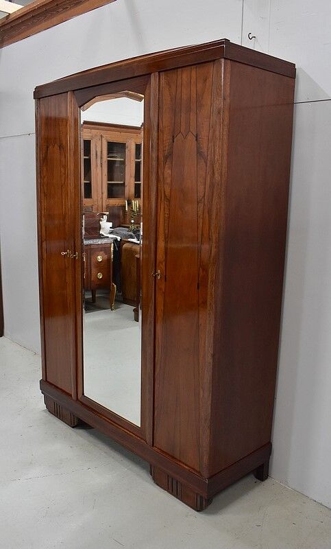 Wardrobe, walnut and mahogany, art deco - 1930 / 1940