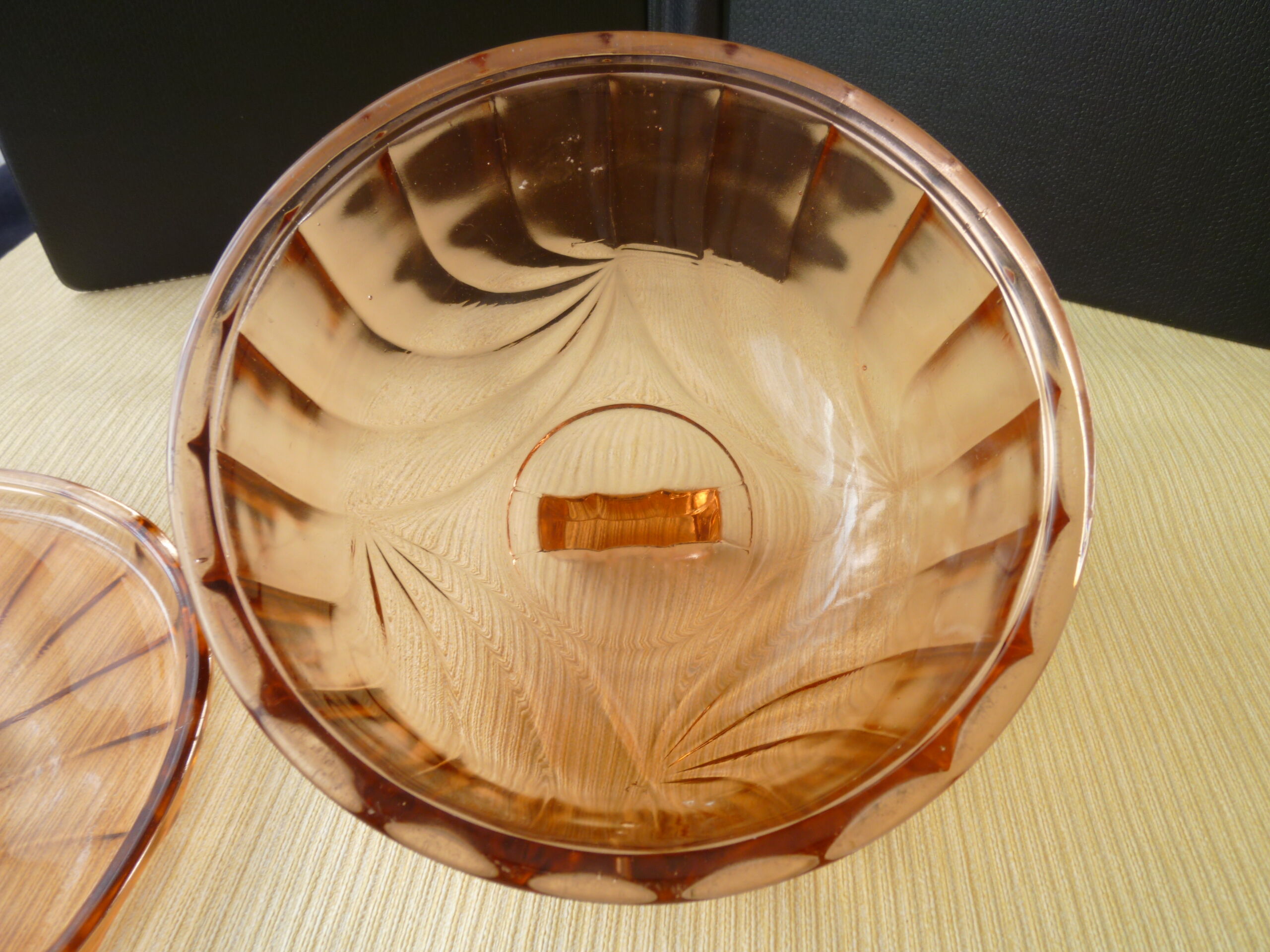 Pink moulded pressed glass cheese bell