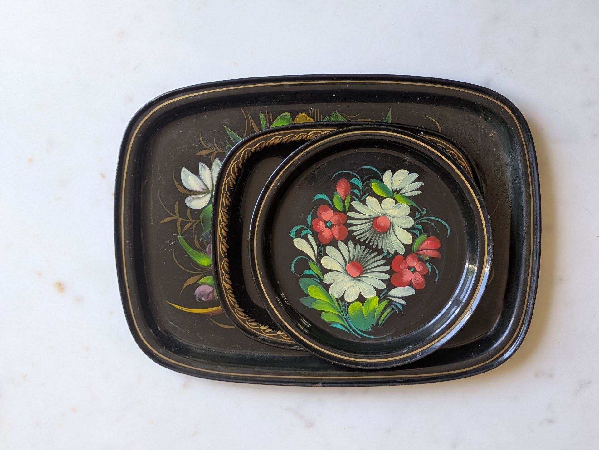 Set of antique Russian trays/Russian artisan USSR