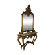 Mirror ensemble with golden wood console in baroque style with marble top.