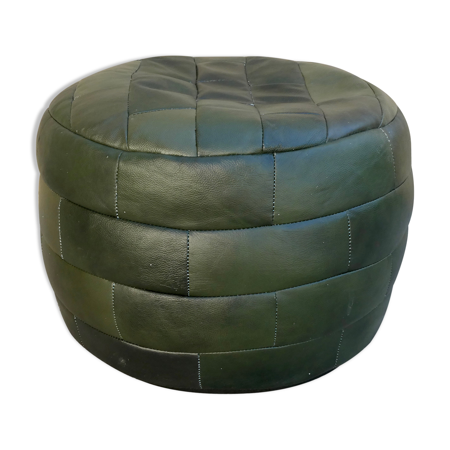 Pouf in green leather patchwork, 70s