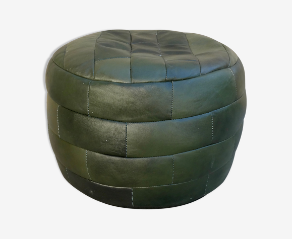 Pouf in green leather patchwork, 70s
