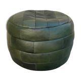 Pouf in green leather patchwork, 70s