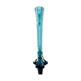 Turquoise soliflore bohemian crystal vase with enameled flower motifs