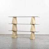 Travertine and smoked glass bookcase, Italy, circa 1970