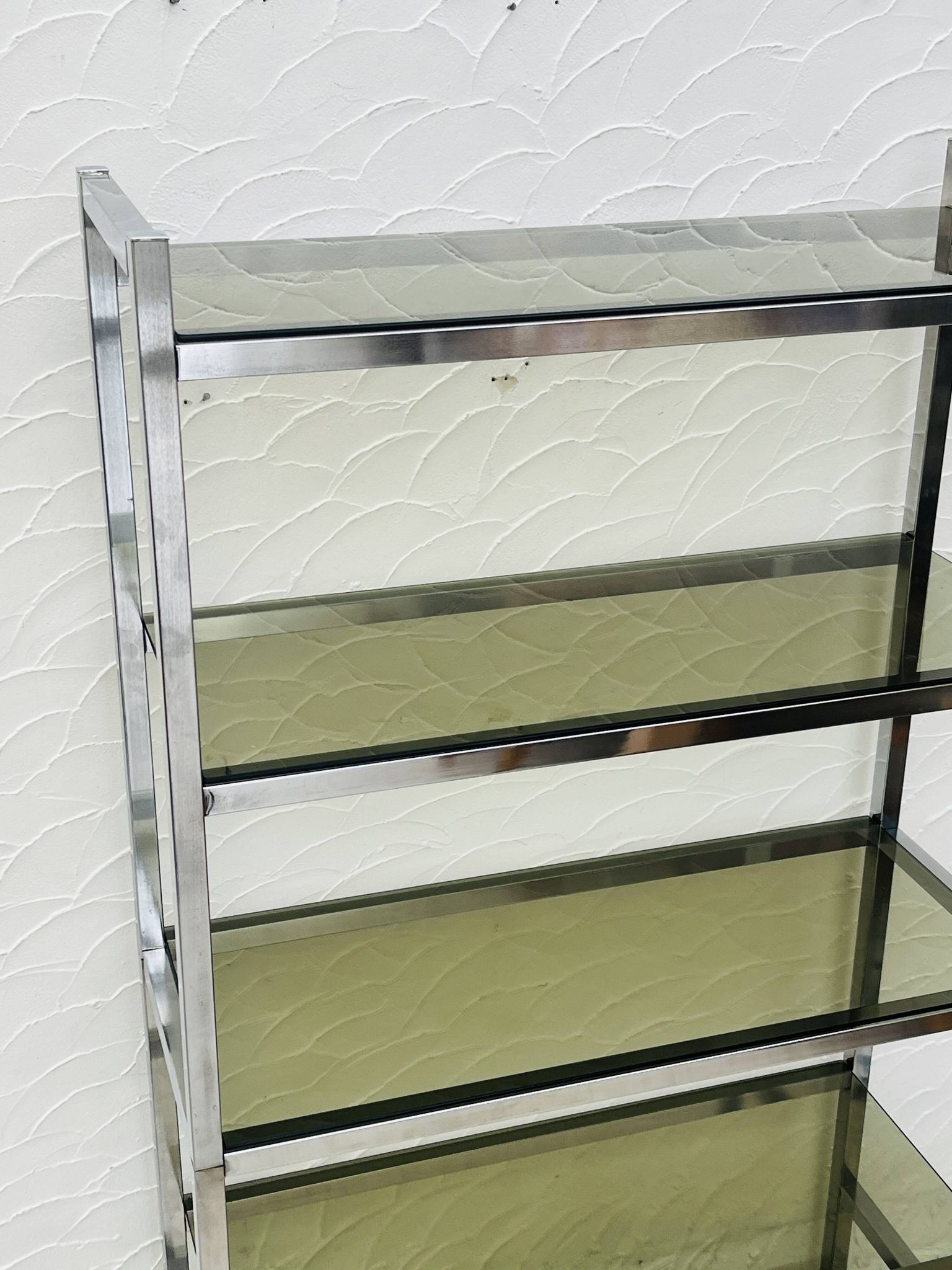 Vintage Italian design shelf in chrome and smoked glass from the 1970s.