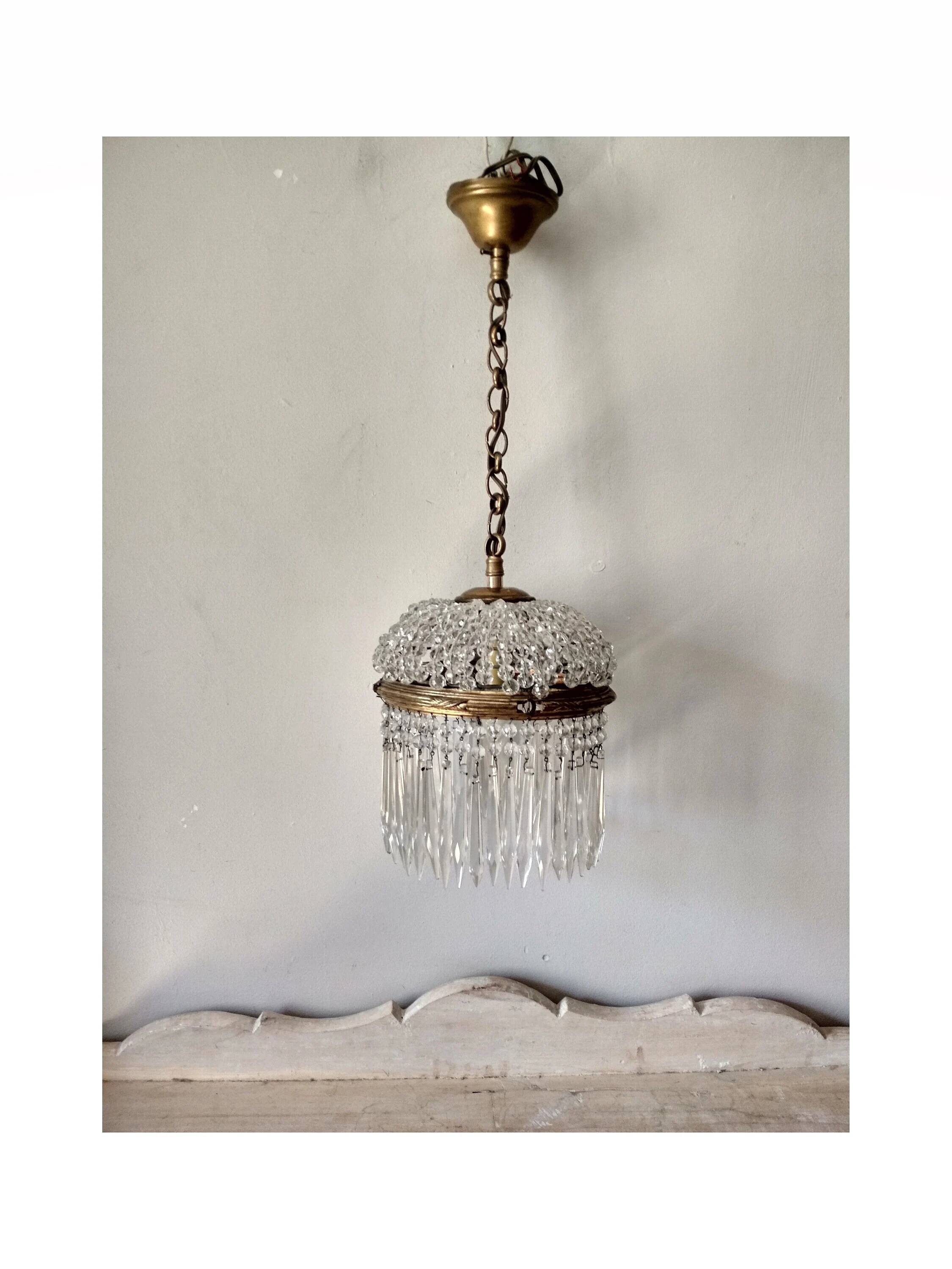 Brass hot air balloon pendant light with crystal drops