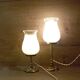 Duo art deco bedside lamps bronze and white glass tulip