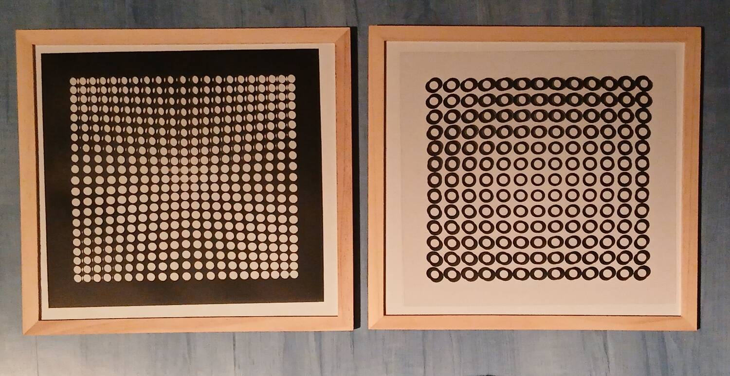Two Vintage Vasarely Tableaux - Optical Art - Wooden Frames 30x30cm