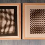 Two Vintage Vasarely Tableaux - Optical Art - Wooden Frames 30x30cm