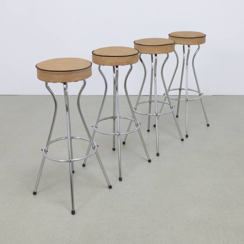 Lot de 4 tabourets de bar vintage en chrome, années 1960, rembourrage NEUF