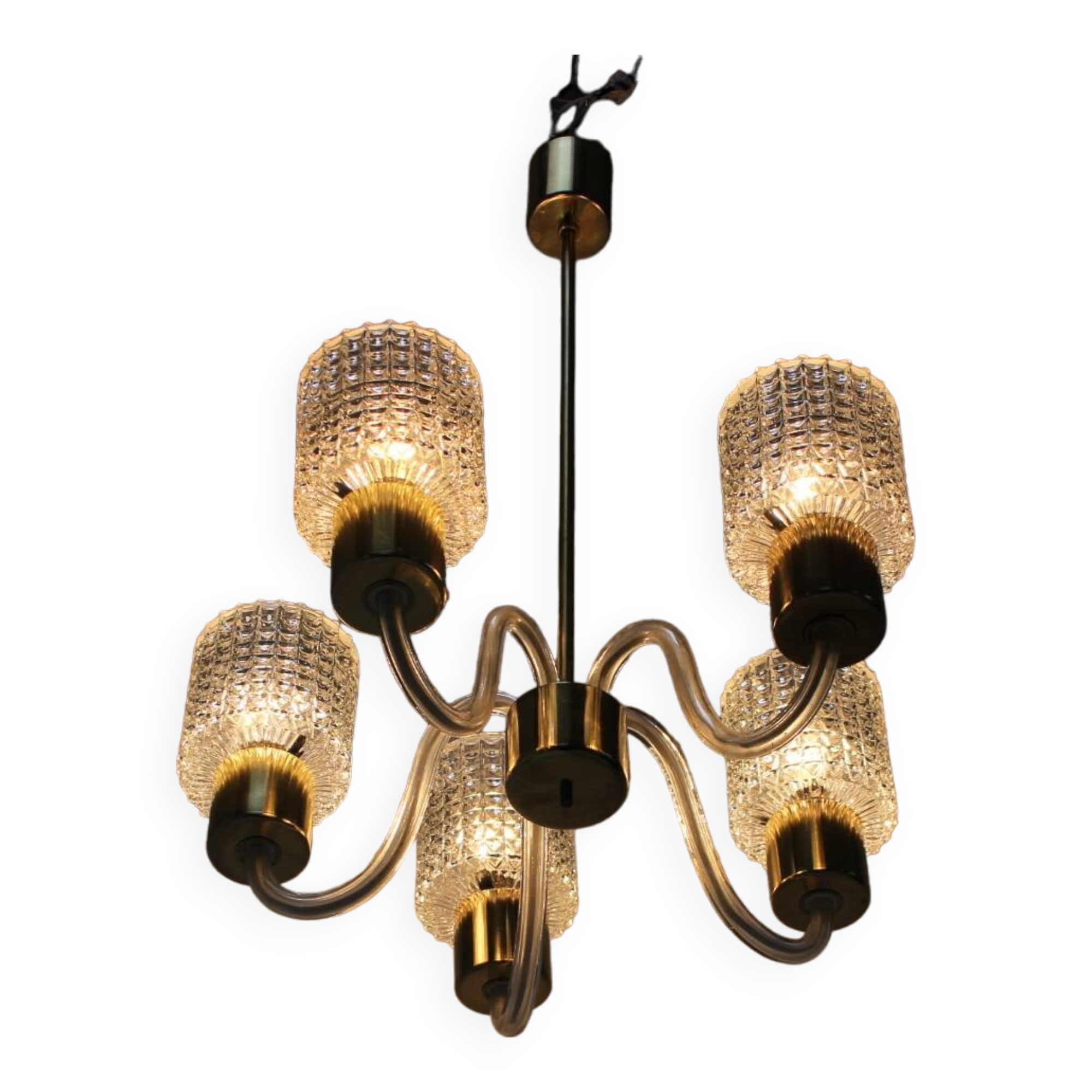 Art Deco All Glass Chandelier by Kamenicky Senov, 1960's, Czechoslovakia