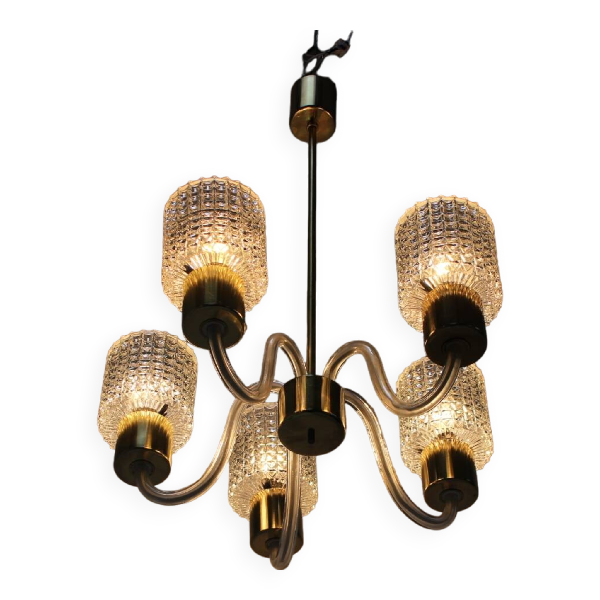 Art Deco All Glass Chandelier by Kamenicky Senov, 1960's, Czechoslovakia