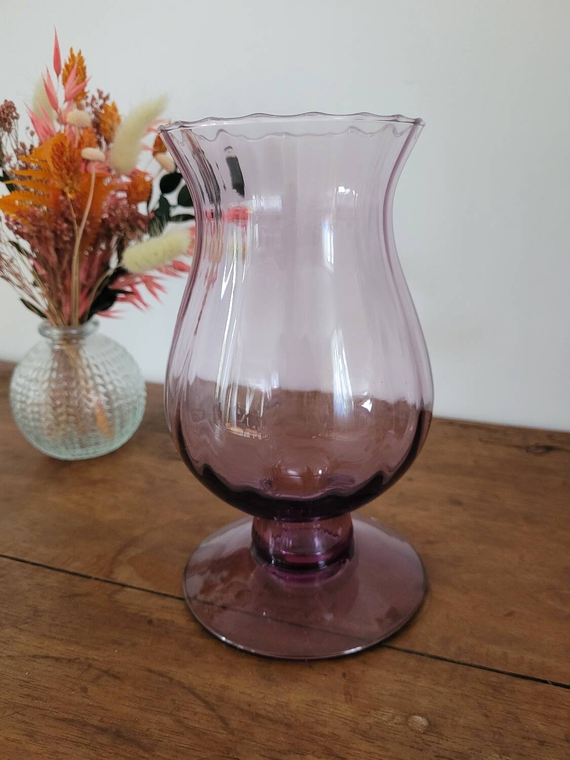 Tall purple glass candle holder / tealight holder