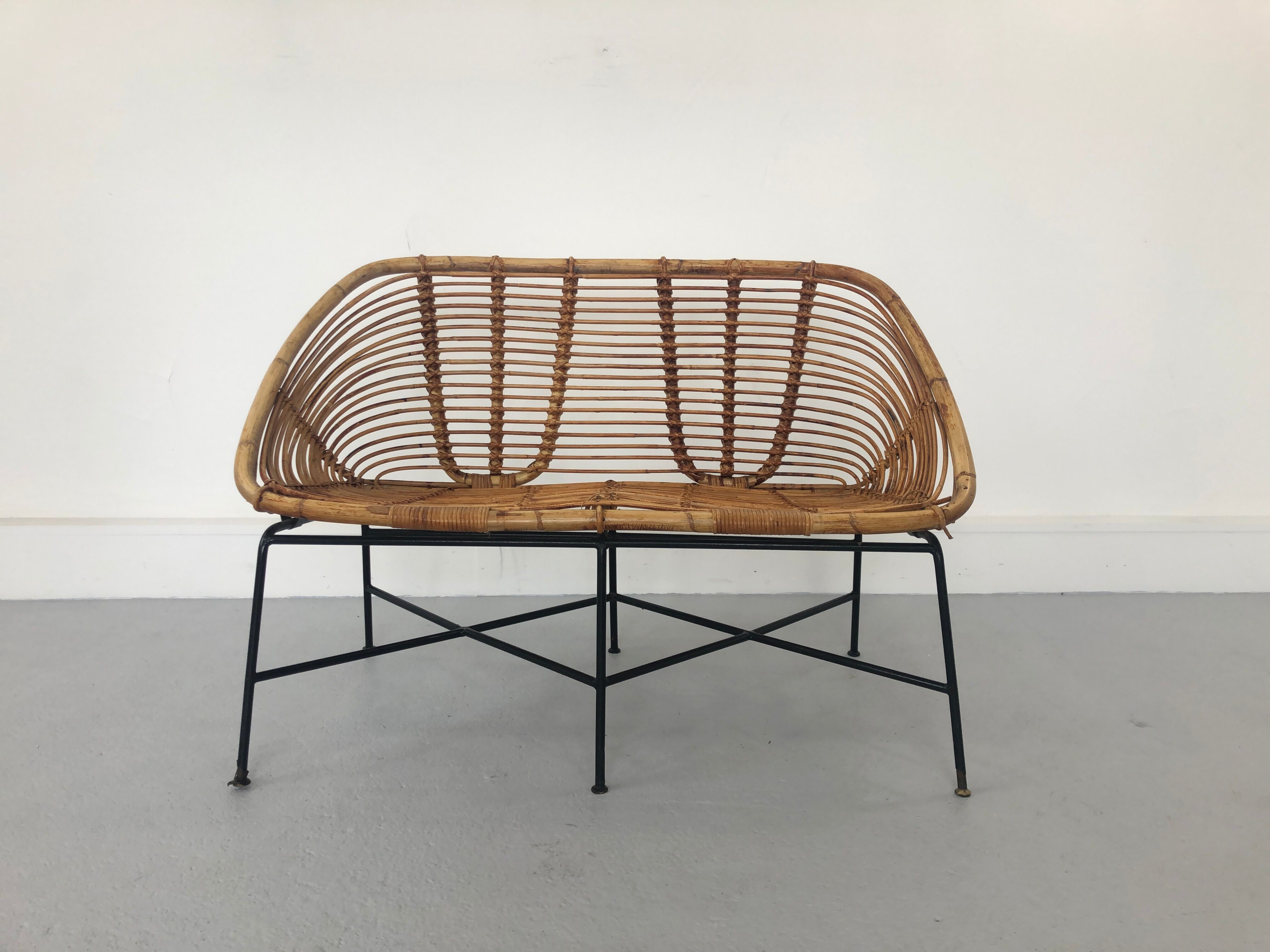 Mid-Century Rattan Bench, 1960s Product Overview