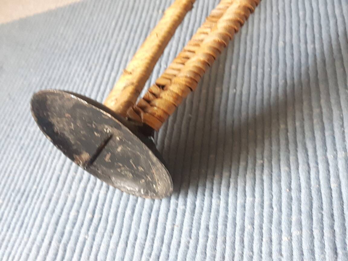 Iron and rattan candle holder