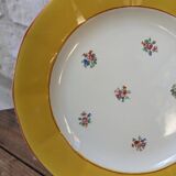 Set of 10 dessert plates with yellow border and floral decoration Sarreguemines