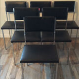 Set de 6 chaises vintage 70 piétement chrome assise Skaï noir