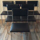 Set de 6 chaises vintage 70 piétement chrome assise Skaï noir