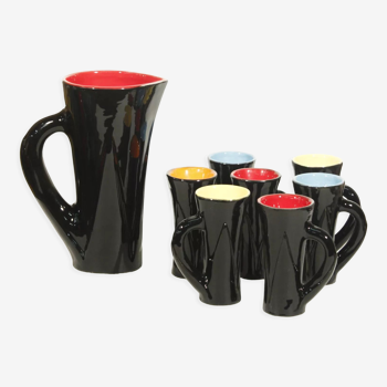 Multicolored ceramic juice set from Cerabel, France 50s
