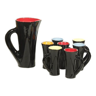 Multicolored ceramic juice set from Cerabel, France 50s