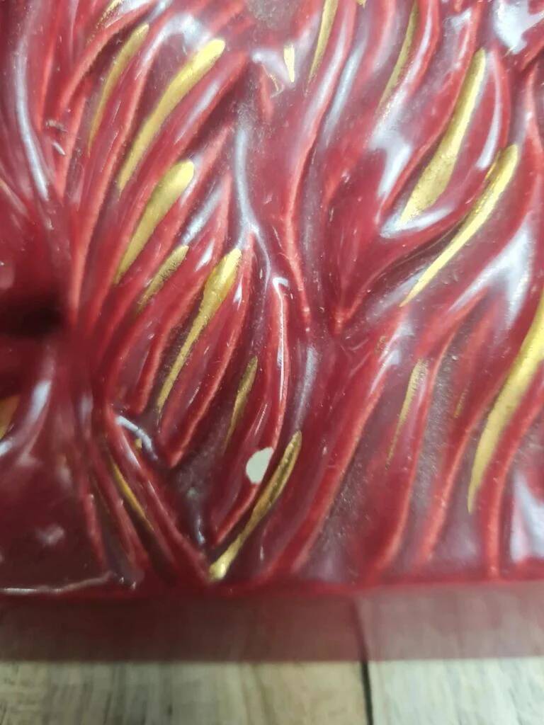 Vintage sculpture of mare and foal signed Jean – red ceramic and gilding.
