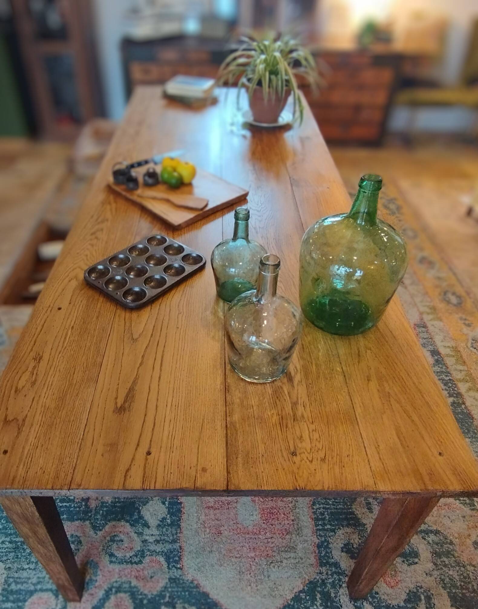 XXL solid oak farmhouse table 260x100 patinated two drawers